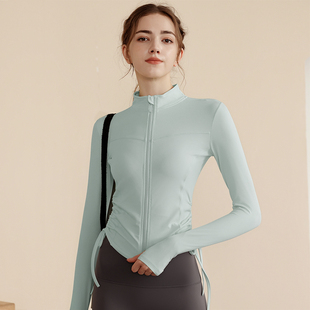 高级感瑜伽服上衣女修身显瘦长袖立领跑步拉链健身上衣运动外套女