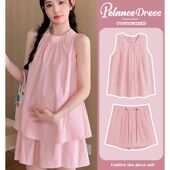 夏款 背心娃娃衫 2024新款 孕妇套装 法式 可爱小个子无袖 短裤 两件套薄