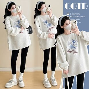 显瘦纯棉上衣 复古花朵印花卫衣宽松慵懒风时尚 孕妇装 2025秋冬新款