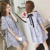 小个子甜美荷叶边娃娃衫 T恤女A字连衣裙女夏 上衣下摆蓬蓬宽松大码