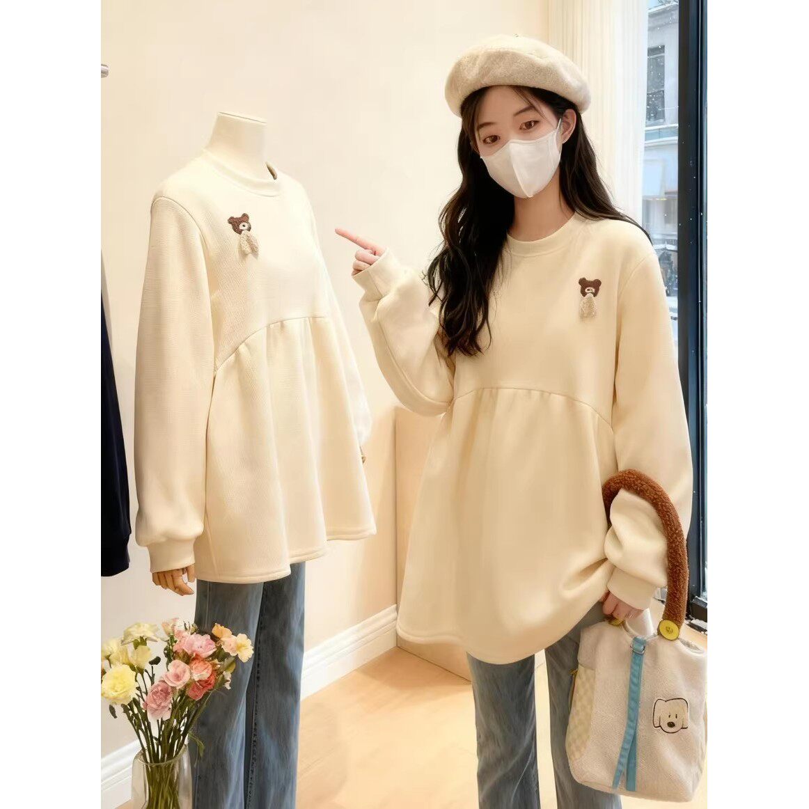 孕妇装上衣秋冬新款休闲宽松娃娃衫卫衣秋季遮肚孕妇秋冬装卫衣潮