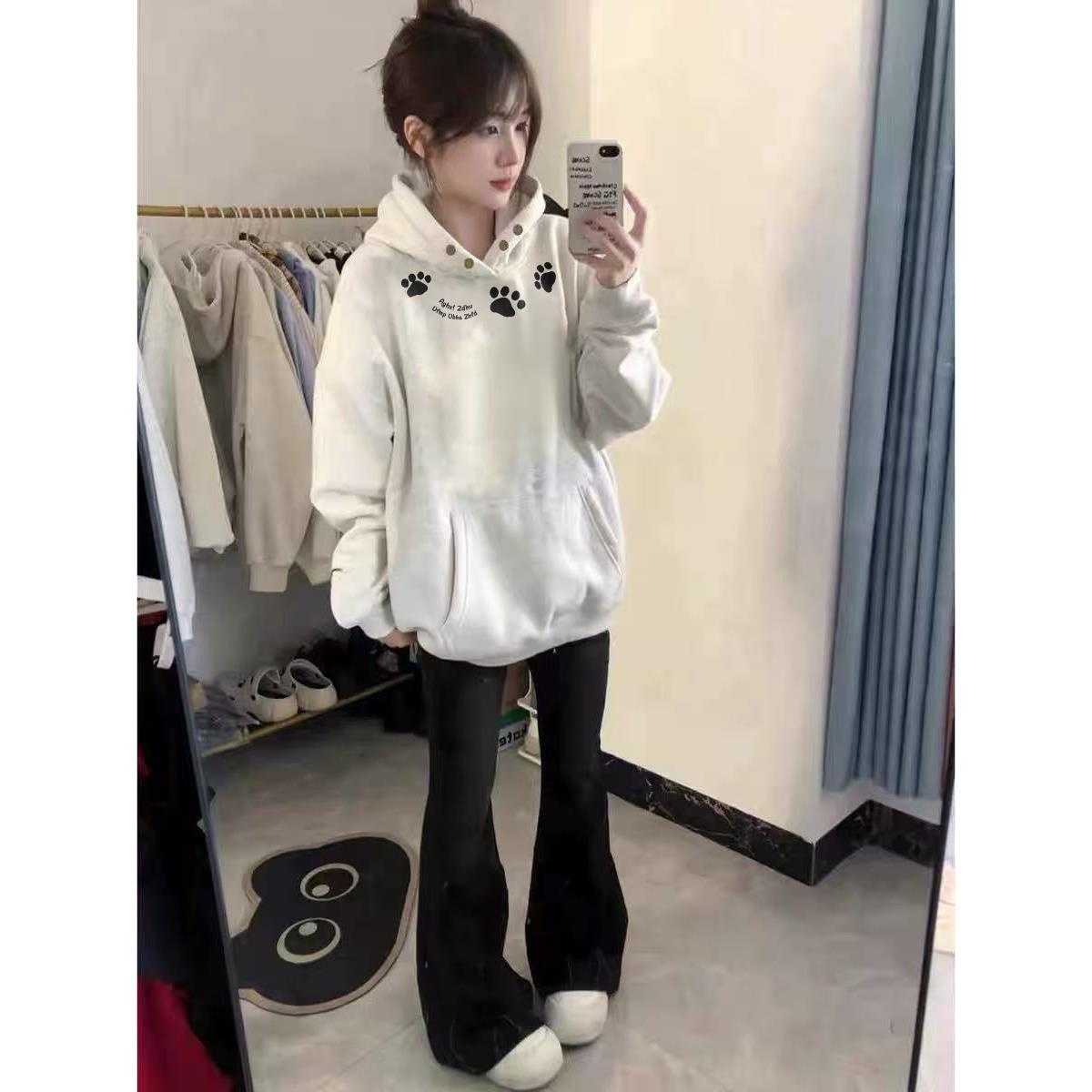 重磅纯棉灰色连帽卫衣女2025秋冬新款加绒美式高街宽松帽衫外套潮