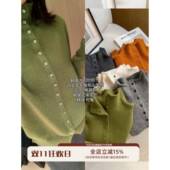 大叮自制韩单方扣针织上衣 24支羊毛兔毛山羊绒立领单排扣开衫 女