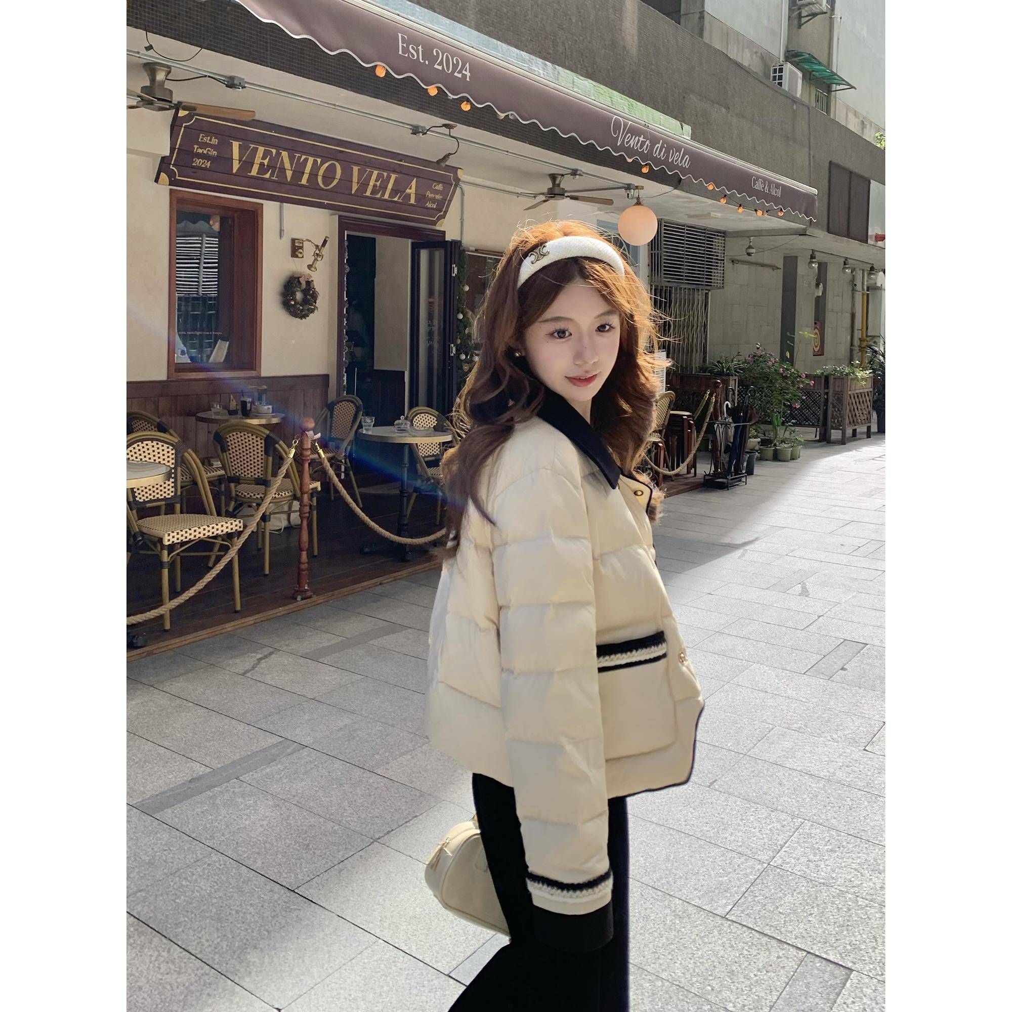 切糕自制小个子秋冬上衣女保暖杏色短外套羽绒服杏色小香风外套