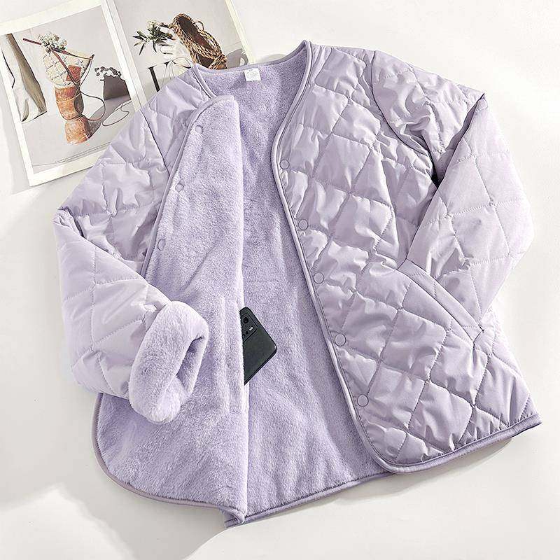 紫色内搭神器冬季加绒加厚棉衣女内胆保暖小棉袄双面穿棉服外套