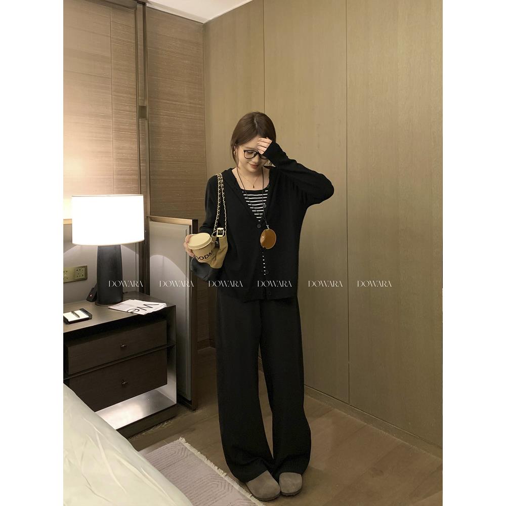 大婉酱微胖定制【不费力叠穿】条纹假两件针织衫秋季叠穿连帽上衣