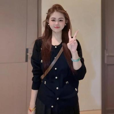 大码蝴蝶结黑色毛衣针织衫女秋装2025新款胖mm显瘦遮肉打底衫上衣