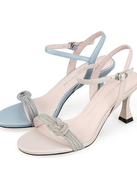 RobeRta诺贝达夏季女鞋透气舒适凉鞋细高跟一字带商场同款RM17237