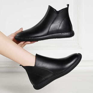 妈妈冬季平底加绒防滑保暖棉鞋真皮靴子皮鞋中老年软底女鞋棉靴