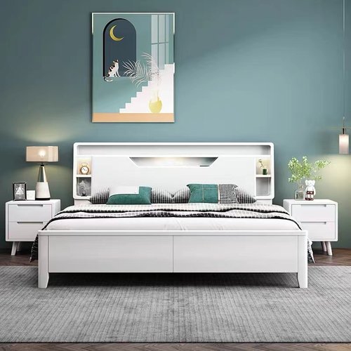 白色实木床简约成人储物婚床