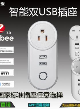 新品智能插座ZigBee双USB插座Alexa语音控制定时双控开关涂鸦智能