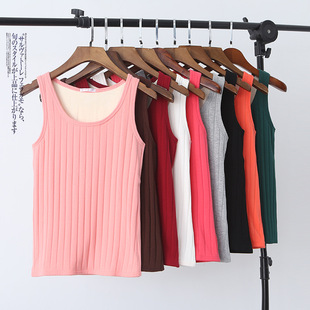 加绒吊带衫 上衣无袖 打底马甲 保暖背心女内搭双层加厚女装 纯棉秋季