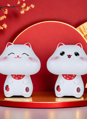 胖嘟嘟太阳能招财猫圆圆脸可爱大头自动摇头汽车摆件家居客厅摆件