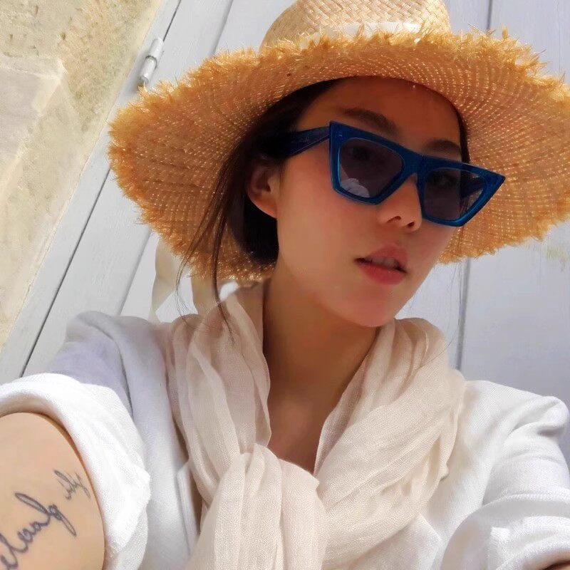 吴印明星同款欧美时尚板材几何形板材墨镜猫眼太阳眼镜个性大脸