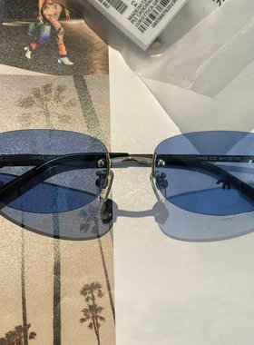 正货小香家 JENNIE同款蓝色墨镜欧美风ins超轻太阳镜新款无框眼镜