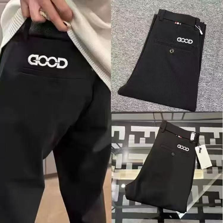 网红轻奢刺绣修身直筒西裤