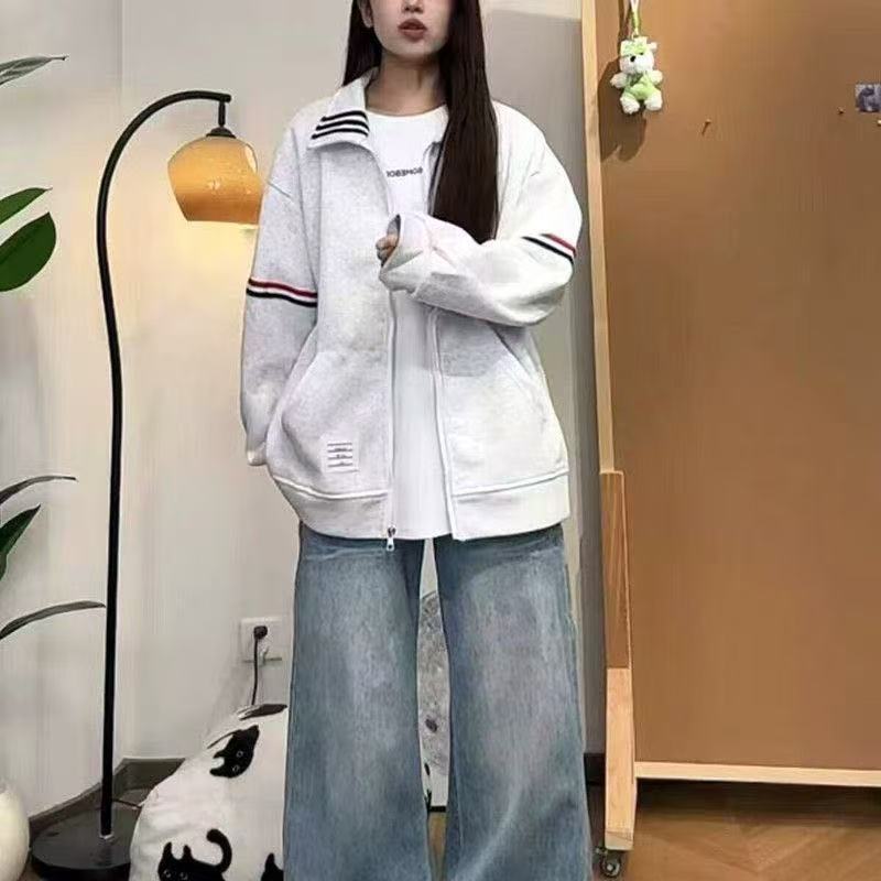 美式复古三条杠开衫卫衣男女