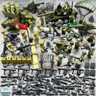 二战积木小人军事士兵国军喷火兵长津湖军团打仗儿童益智玩具