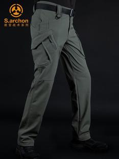 户外软壳冲锋裤男冬季加绒加厚防风防水抓绒裤保暖登山裤滑雪裤子