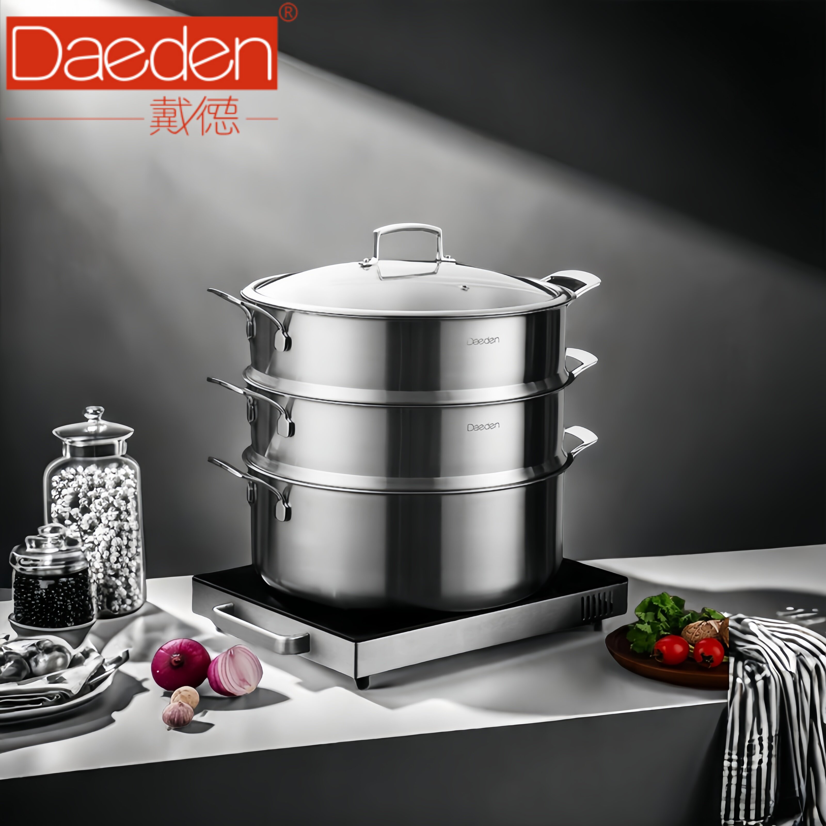 Daeden/戴德不锈钢蒸锅加厚多层蒸笼蒸包子馒头燃气灶电磁炉28/32