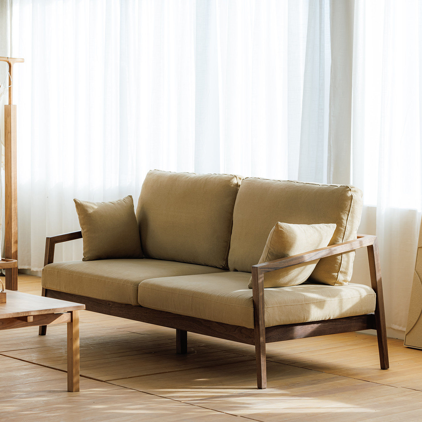 以山 以山沙发 日式全实木沙发樱桃木客厅布艺沙发黑胡桃原木棉麻