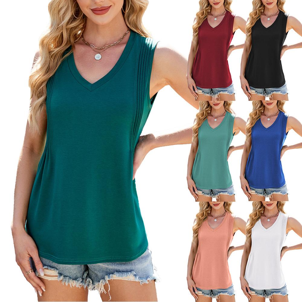 Striped sleeveless vest, T-shirt, top, women's