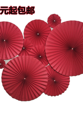 纸扇花装饰吊饰金色绿色红色结婚纸花扇圆形手工折扇圆纸扇扎花扇