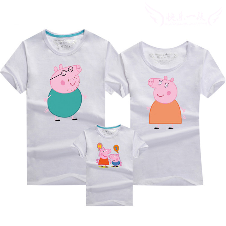 Pig Peggy cha mẹ và con tải trẻ em chị em đóng gói cotton ngắn tay t-shirt brother brother cha mẹ từ bi mùa hè