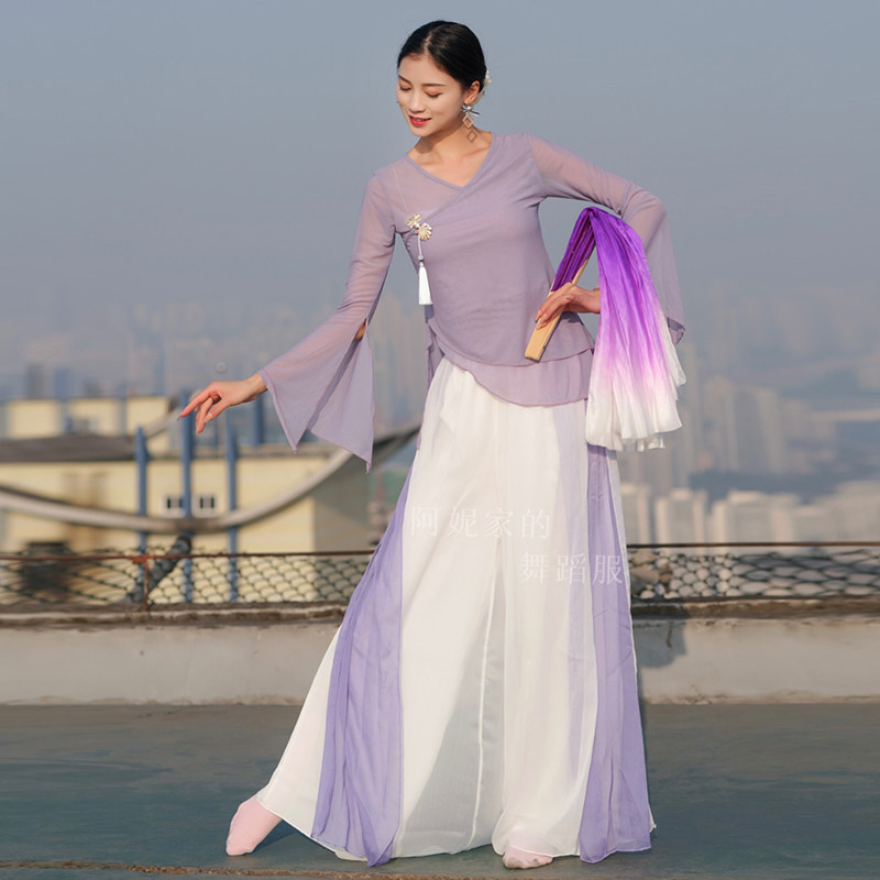 古典舞纱衣女修身艺考飘逸中国舞舞蹈服身韵练功服形体民族演出服_虎窝淘