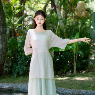 古典舞蹈服新中式宽松刺绣纱衣女透气民族舞练功服温柔风跳舞服装