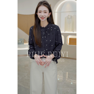 R H 【爱心小蕾丝】7237新款洋气显瘦休闲印花桑蚕丝衬衫