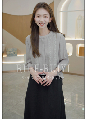 RH【蕾丝珍珠绉】RH775春夏新款洋气显瘦气质珍珠绉桑蚕丝衬衫