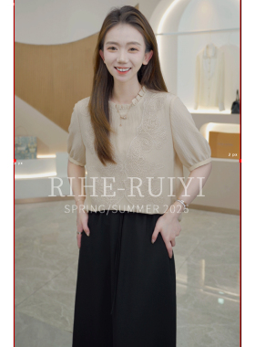 RH【燕尾蝶】7671显瘦气质木耳领印花珍珠绉桑蚕丝衬衫
