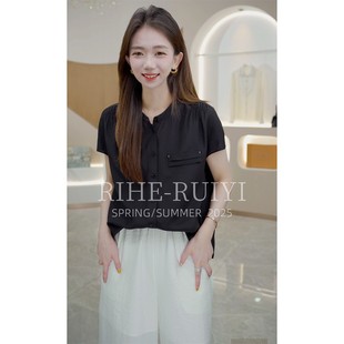 薄款 夏季 短袖 女气质宽松纯色桑蚕丝T恤上衣 真丝衬衫 7079新款
