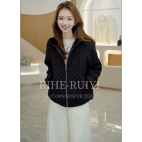 RH【冷焰黑】复古质感轻奢立领衍缝拉链连帽棉服8583