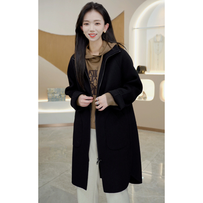 R H 2024秋冬休闲显瘦设计师款山羊绒混纺羊毛毛呢大衣09862