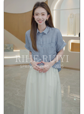 RH【珍珠缎小牛仔】RH892新款洋气显瘦小POLO珍珠缎桑蚕丝衬衫