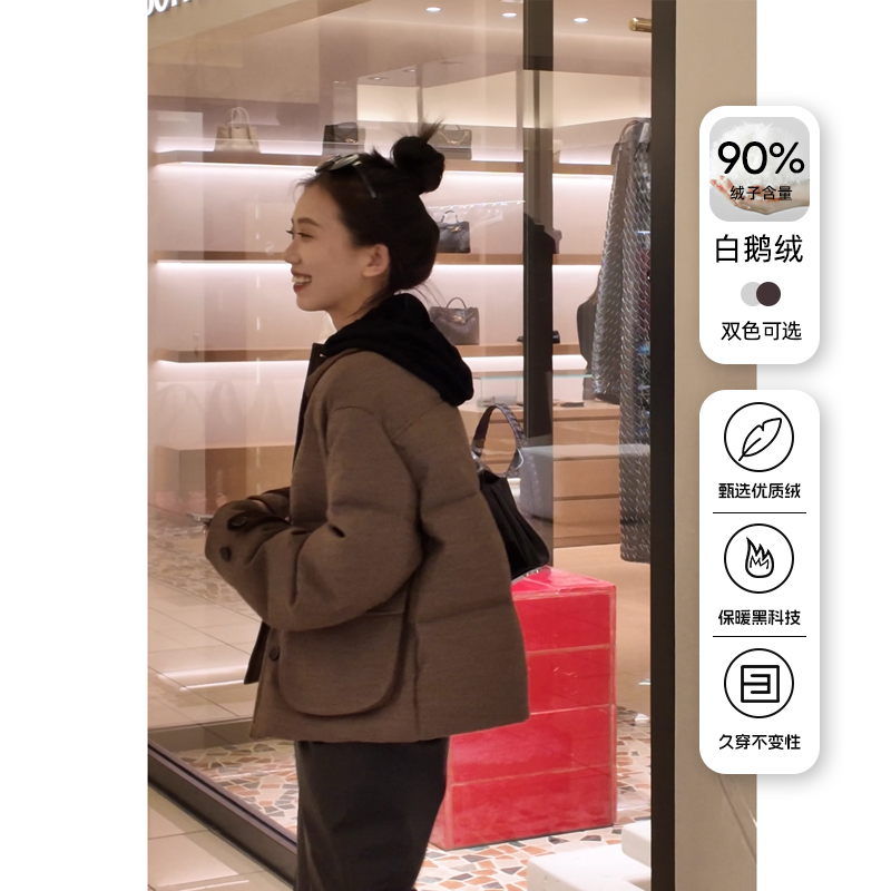 R H 羊毛面料小个子白鹅绒羽绒服女2025冬季新品短款立领外套6002