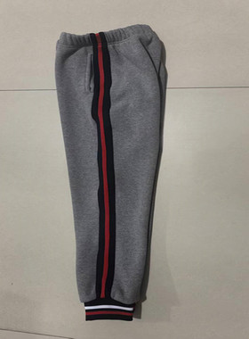 定制中小学生春秋新款校服灰色拼接宽深蓝底酒红杠束脚运动可定做