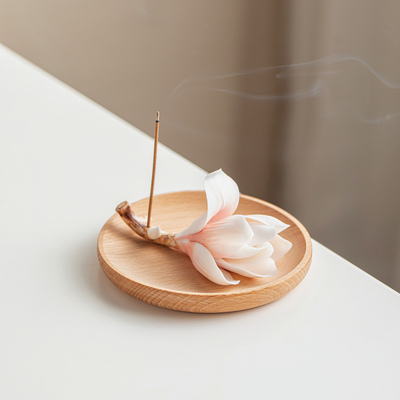 玉兰花线香陶瓷香插禅意底座香炉室内点香托盘家居檀香沉香摆件