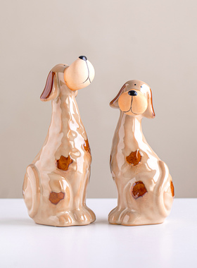 景德镇陶瓷创意小狗摆件手工文创工艺品庭院创意桌面花园装饰摆设