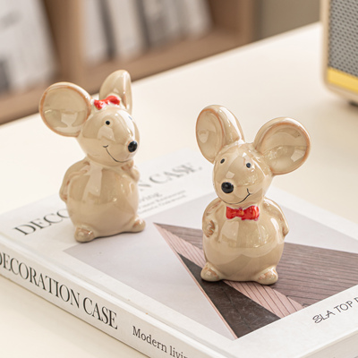 景德镇陶瓷可爱小老鼠桌面摆件生肖吉祥物创意装饰治愈家居工艺品