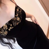 鹿禾 弹力赫本钉珠刺绣鱼尾裙步步生莲 自制中式