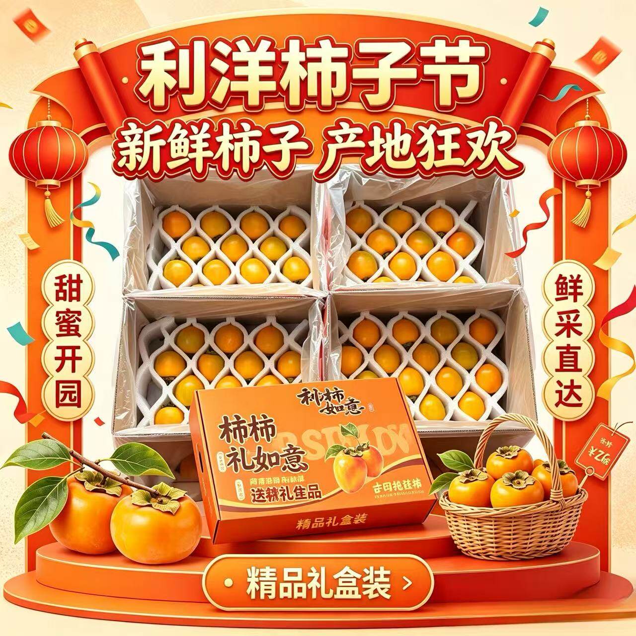 福建古田利洋黄金炮弹柿子脆甜柿子当季新鲜水果现摘5/10斤礼盒装