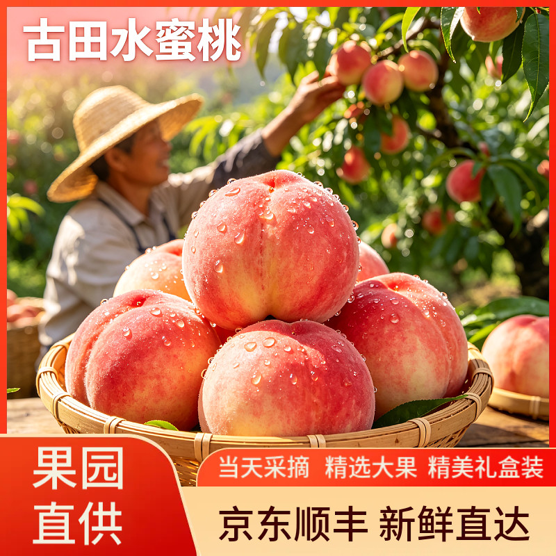 古田水蜜桃白凤蜜红脆甜桃子大果农家自种孕妇可吃时令鲜果礼盒装