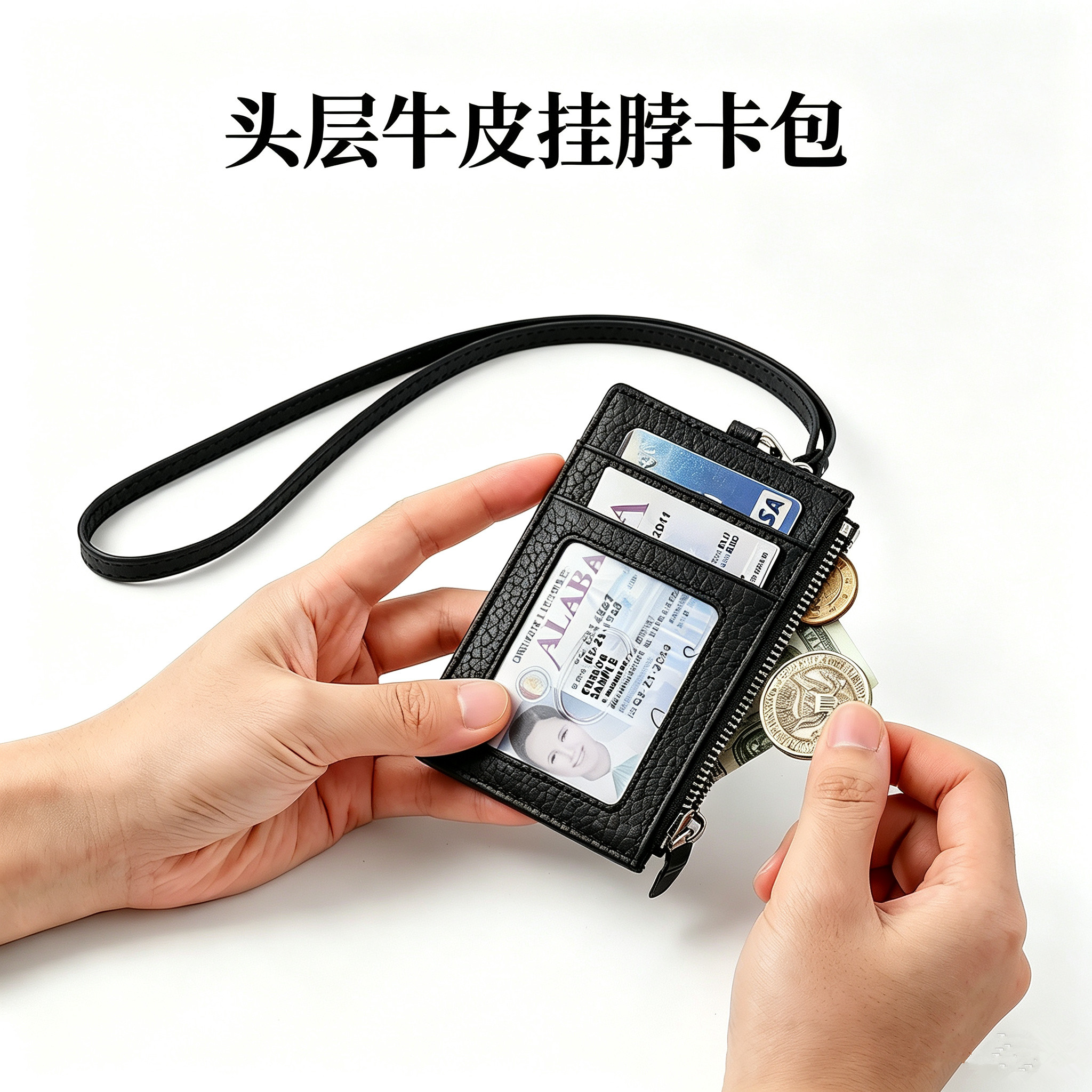 真皮工作牌证件卡套挂脖卡包小巧
