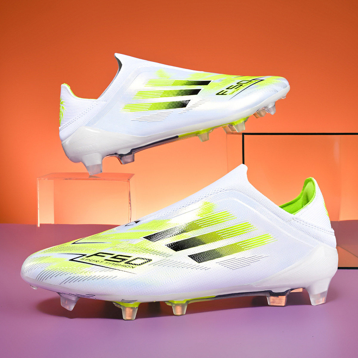 亚马尔F50防水无鞋带足球鞋男长钉FG碎钉TF短钉比赛儿童学生防滑