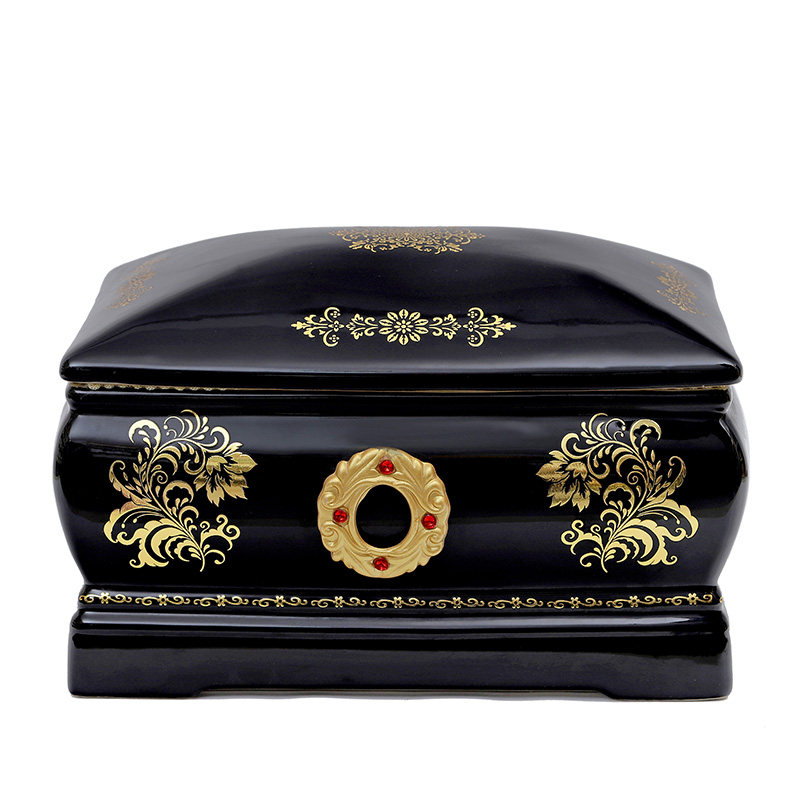 黑色金花陶瓷骨灰盒 骨灰罐 男女寿盒 骨灰坛 玉石骨灰盅木制棺材