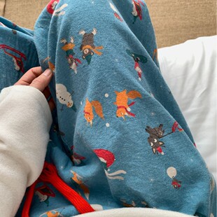 下雪啦！全棉磨毛长裤雪人跷跷板休闲宽松睡裤女可外穿居家长裤