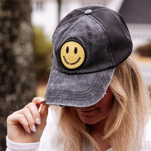 复古做旧潮流笑脸休闲破损水洗网帽男女遮阳防晒情侣鸭舌帽棒球帽